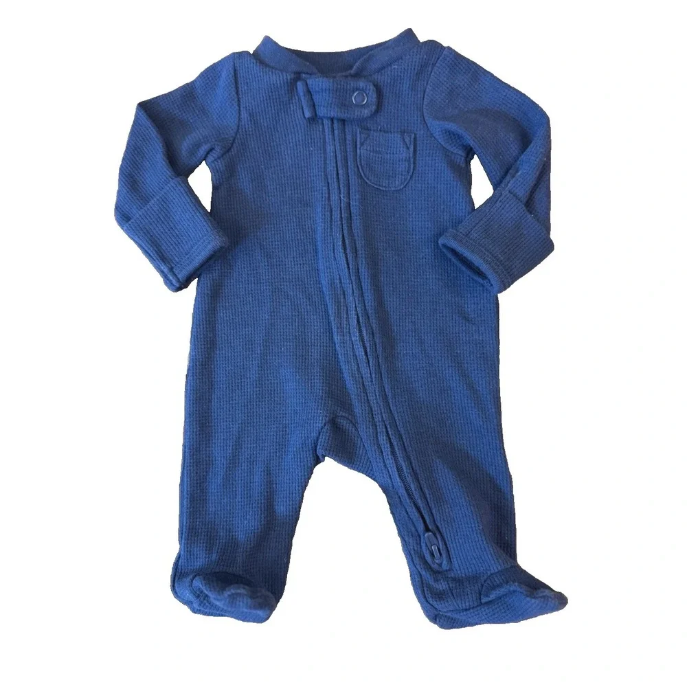 Carters Child‎ Of Mine Preemie Baby Boy Sleeper Zipper Blue Outfit Waffle Weave